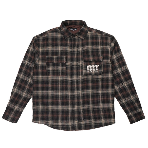 Pass~Port 4 Flowers Flannel Vineyard Shirt, Black