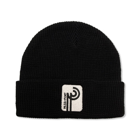 Long Con Waffle Knit Beanie, Black