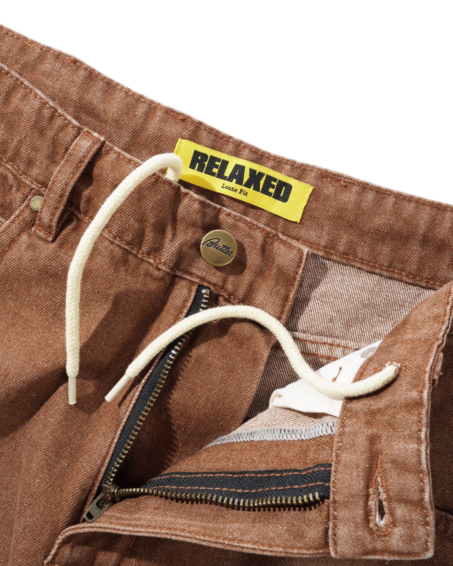 Relaxed Denim Jeans, Distressed Brown