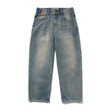 Relaxed Denim Jeans, Distressed Mid Blue