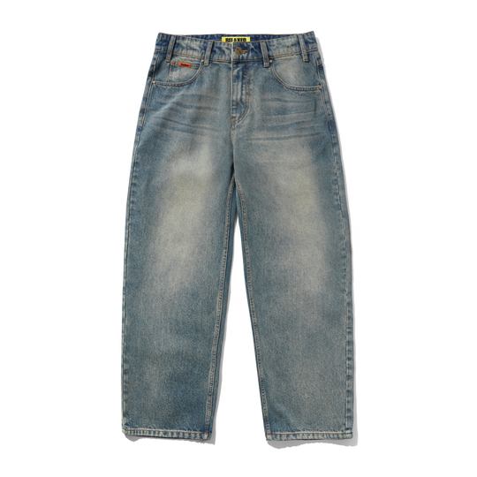 Relaxed Denim Jeans, Distressed Mid Blue