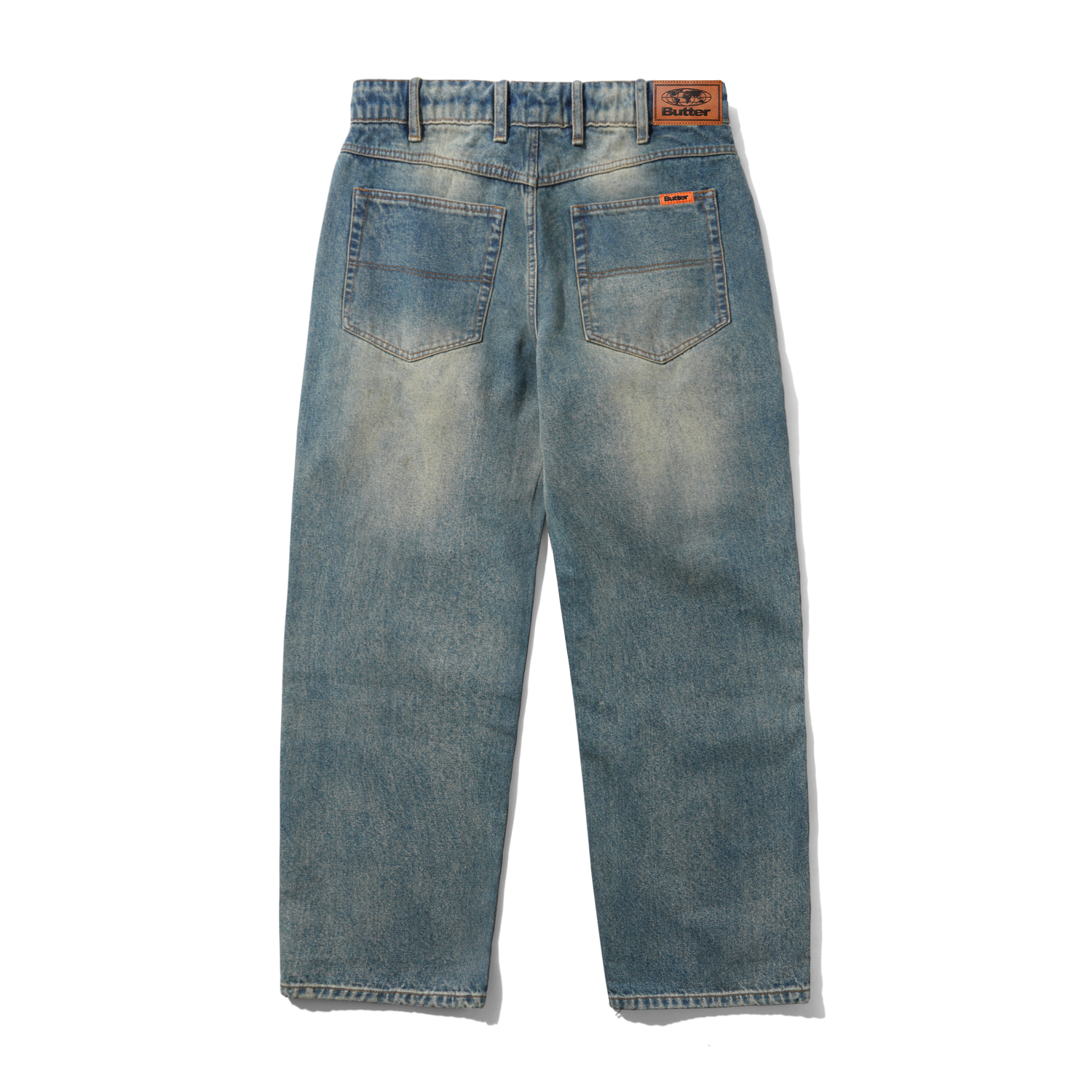 Relaxed Denim Jeans, Distressed Mid Blue