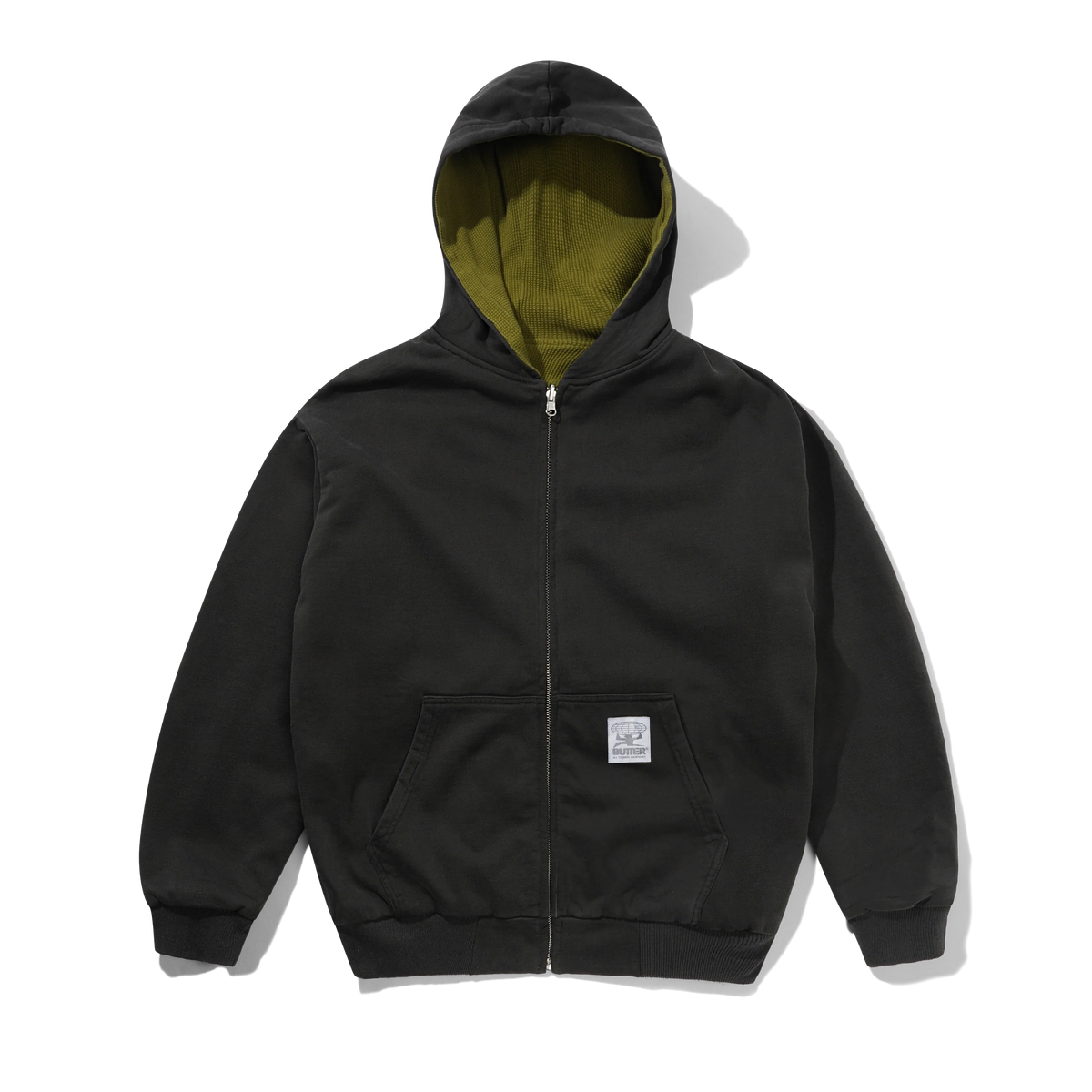 Reversible Waffle Zip-Thru Hood, Washed Black / Army