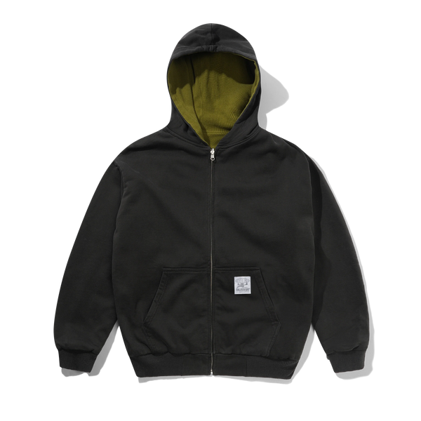 Butter Goods Reversible Waffle Zip-Thru Hood, Washed Black / Army
