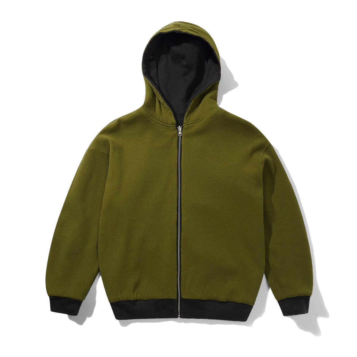 Reversible Waffle Zip-Thru Hood, Washed Black / Army