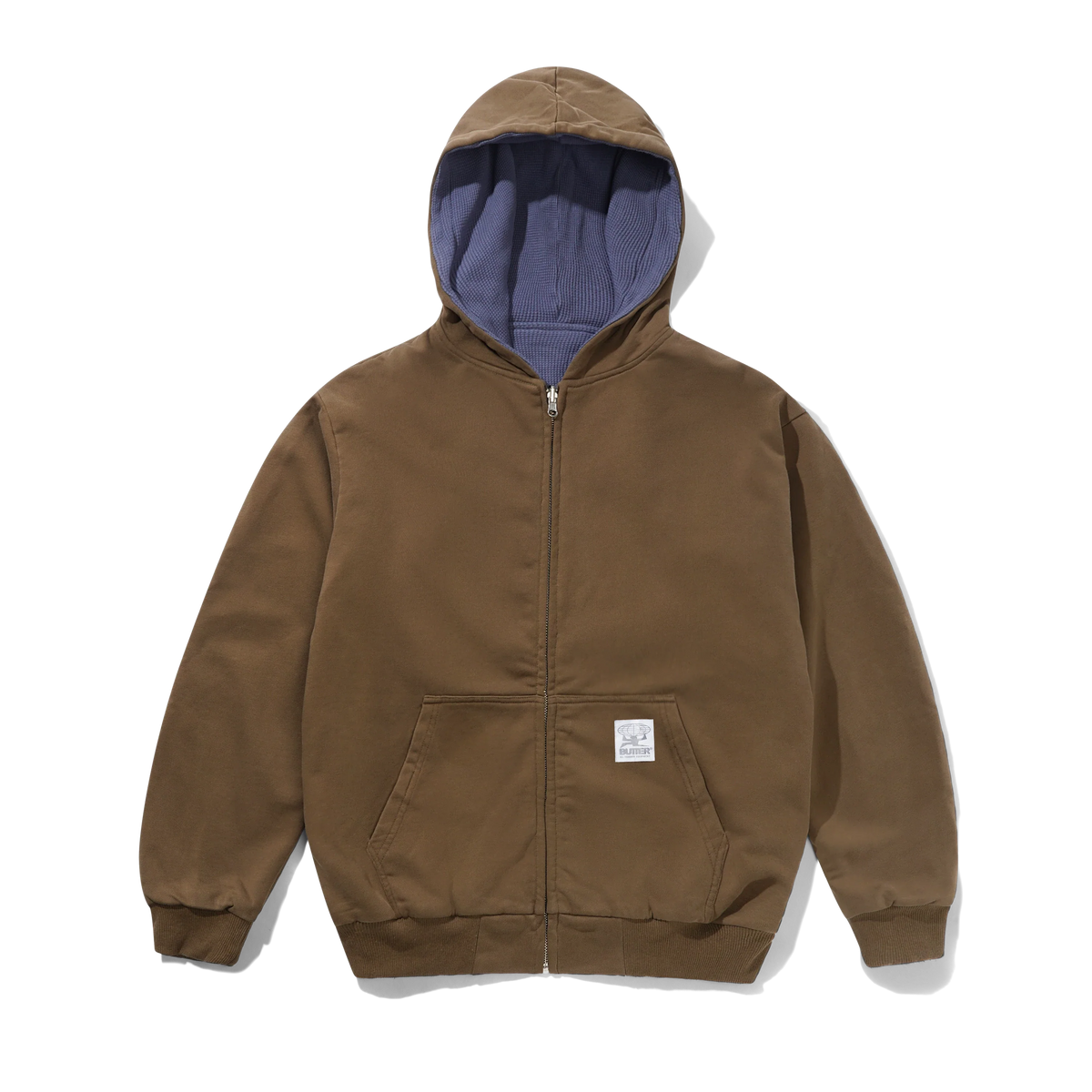 Reversible Waffle Zip-Thru Hood, Washed Brown / Navy