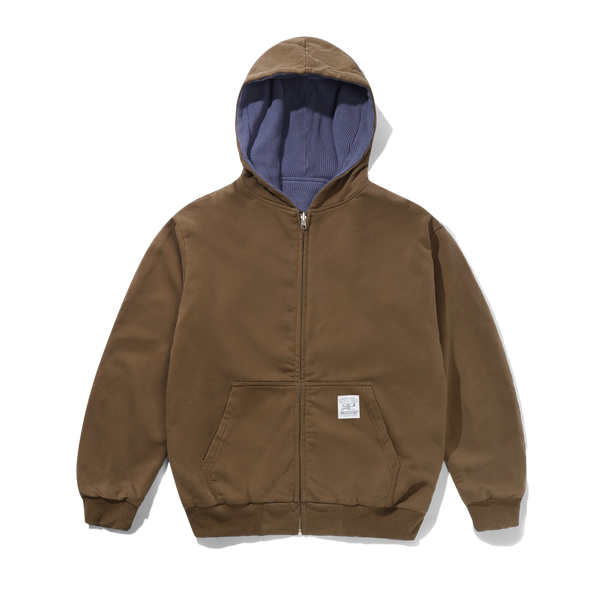 Butter Goods Reversible Waffle Zip-Thru Hood, Washed Brown / Navy