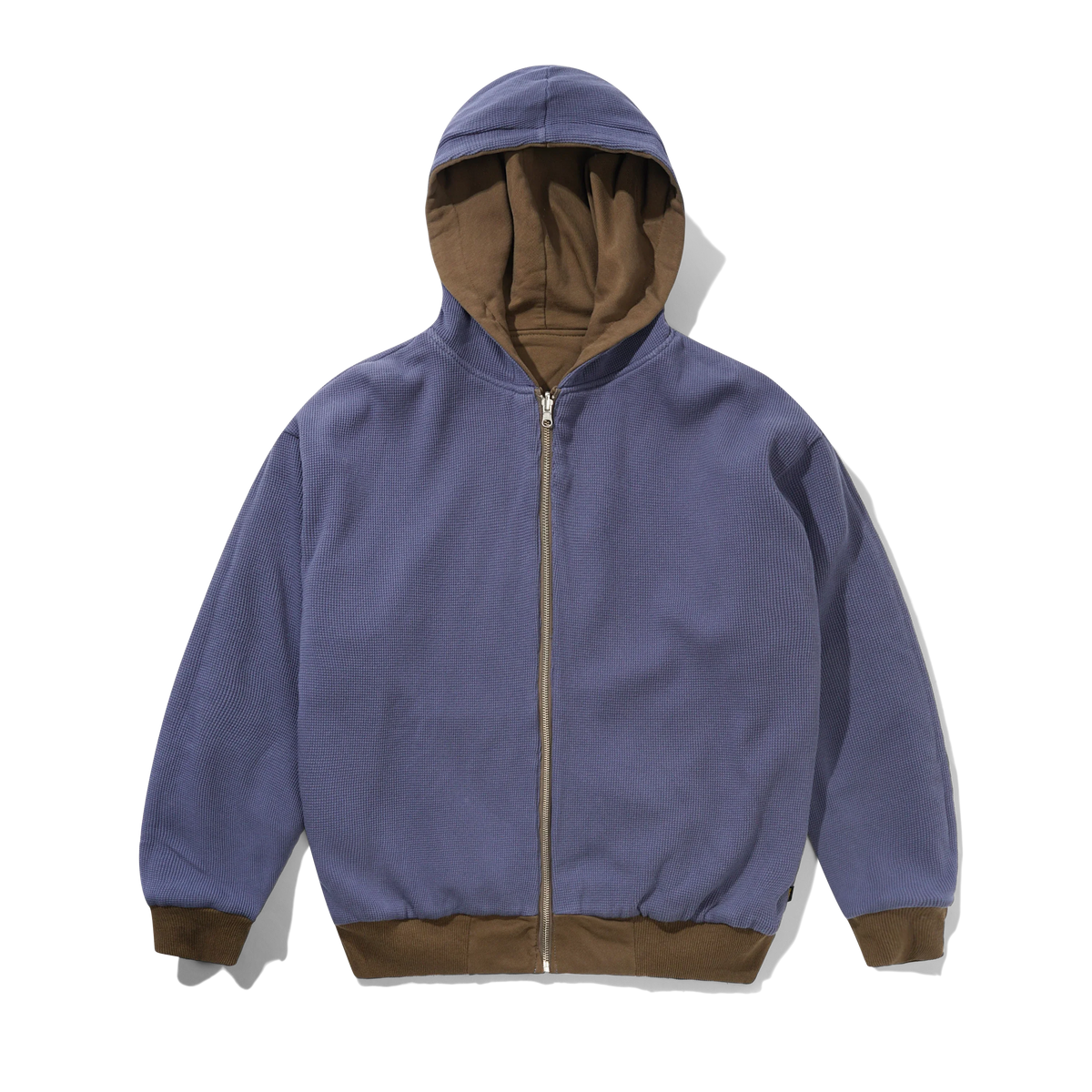 Reversible Waffle Zip-Thru Hood, Washed Brown / Navy