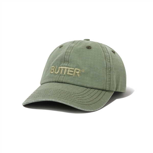Butter Goods Ripstop Rounded Logo 6 Panel Cap, Washed Army