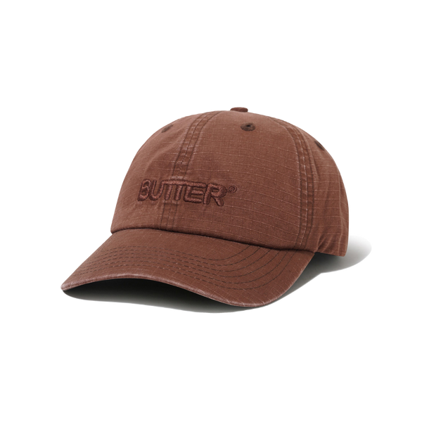 Butter Goods Ripstop Rounded Logo 6 Panel Cap, Washed Brown