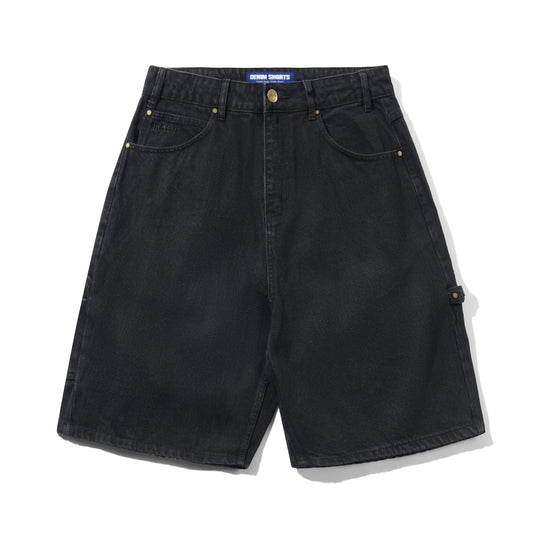 Rivet Denim Shorts, Washed Black