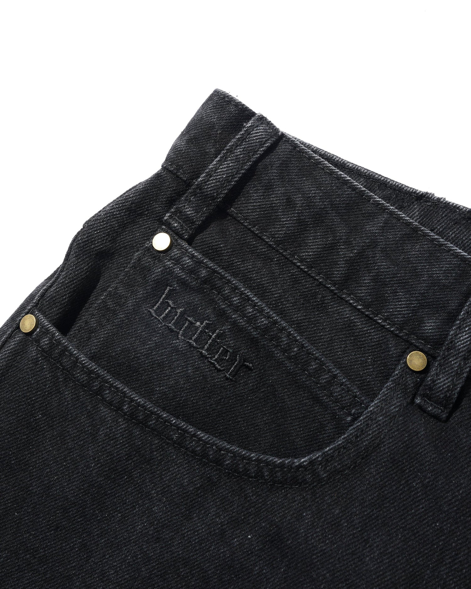 Rivet Denim Shorts, Washed Black