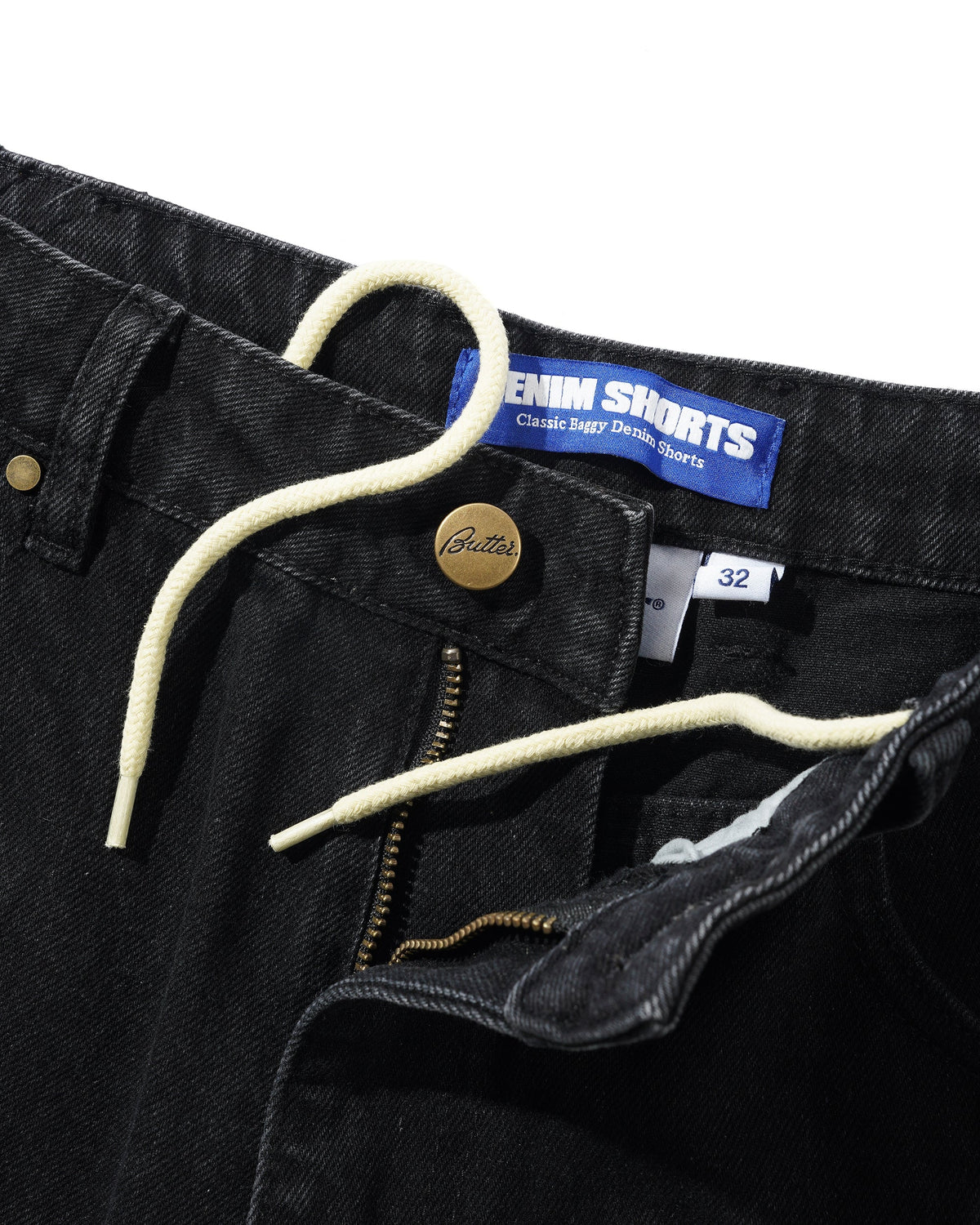 Rivet Denim Shorts, Washed Black