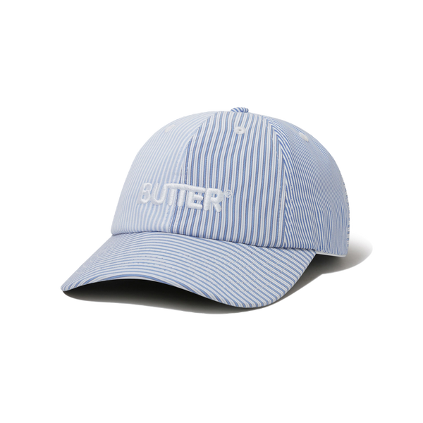 Butter Goods Rounded Logo 6 Panel Cap, French Blue Stripe
