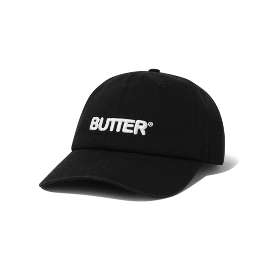 Rounded Logo 6 Panel Cap, Washed Black