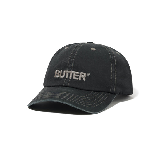Rounded Logo 6 Panel Cap, Washed Black