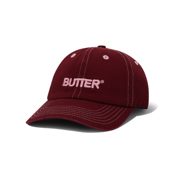 Butter Goods Rounded Logo 6 Panel Cap, Washed Maroon