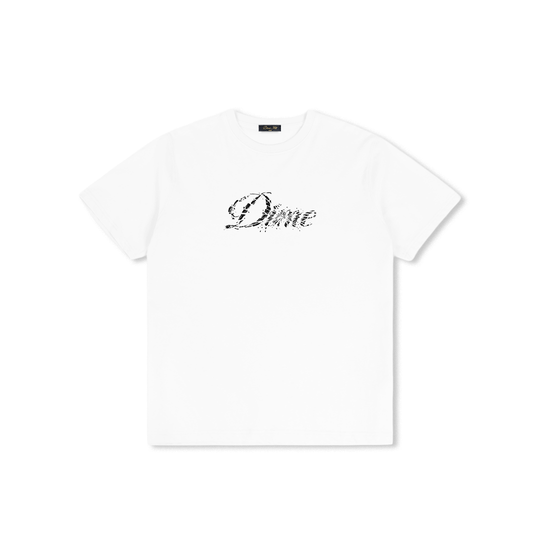 Cursive Smashed Tee, White