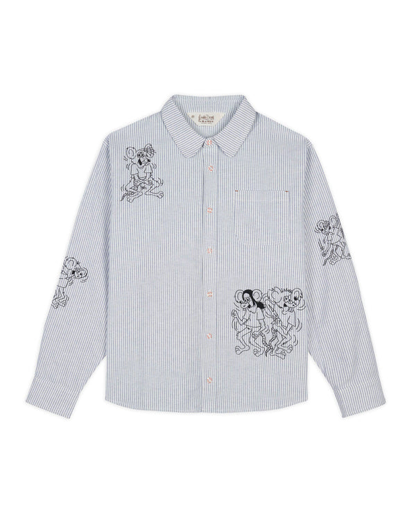 Brain Dead Striped Oxford Mouse Button Up Shirt, Blue