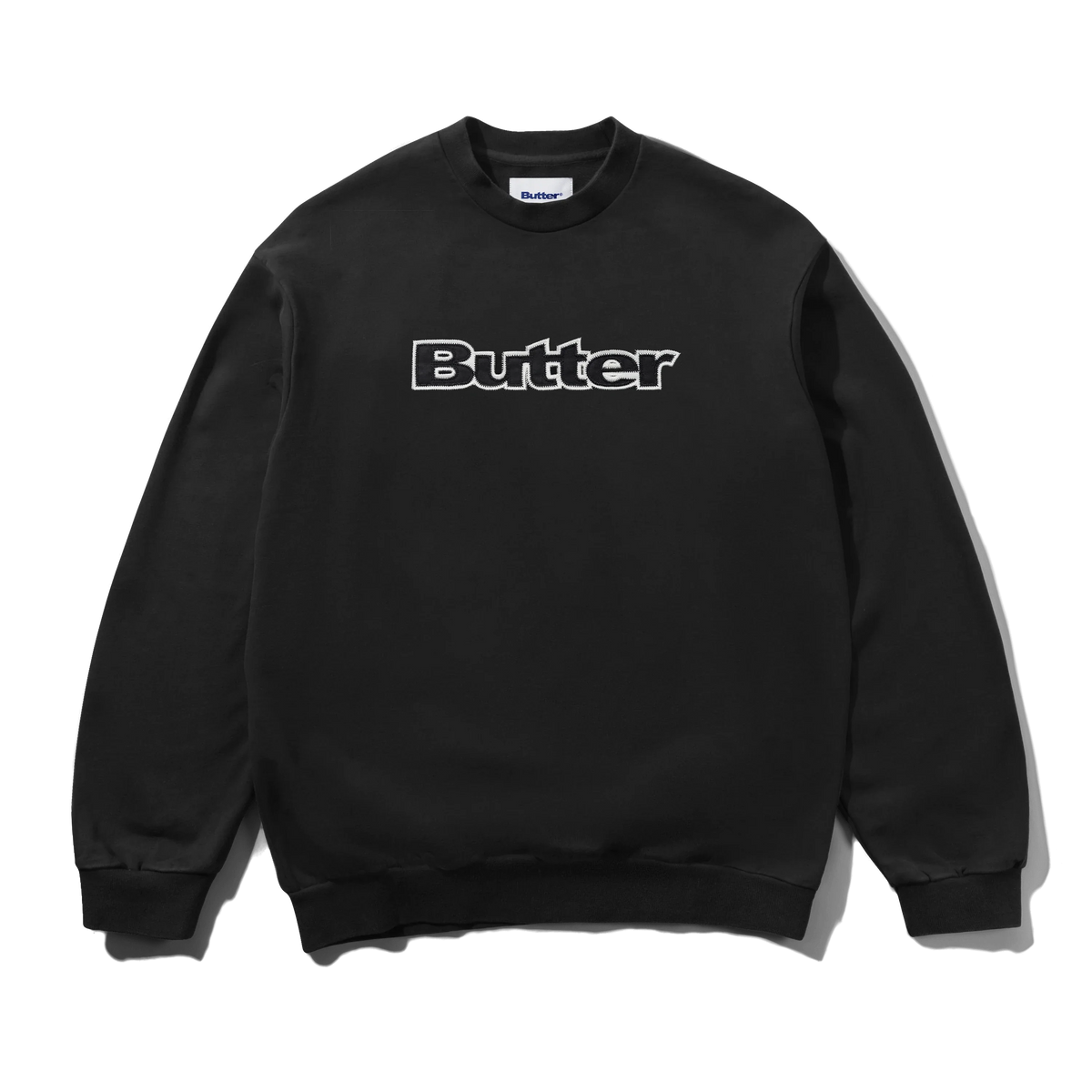 Satin Applique Logo Crewneck, Black