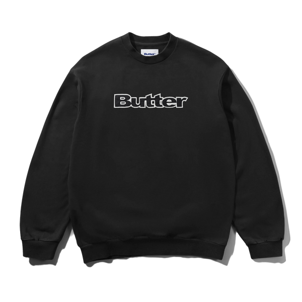 Butter Goods Satin Applique Logo Crewneck, Black