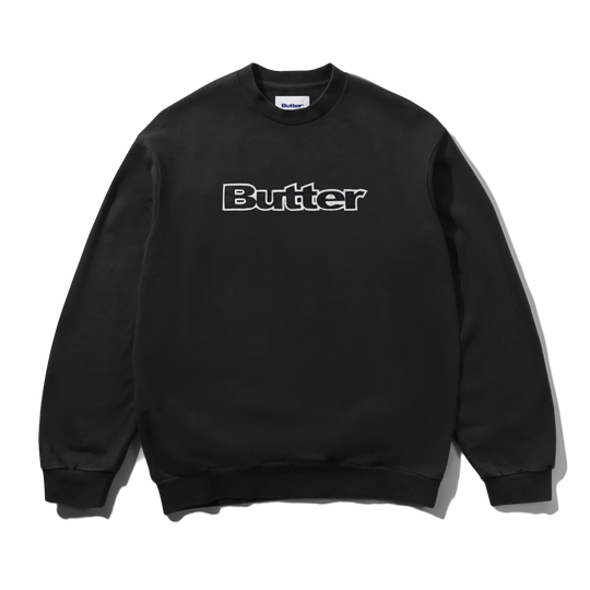 Satin Applique Logo Crewneck, Black