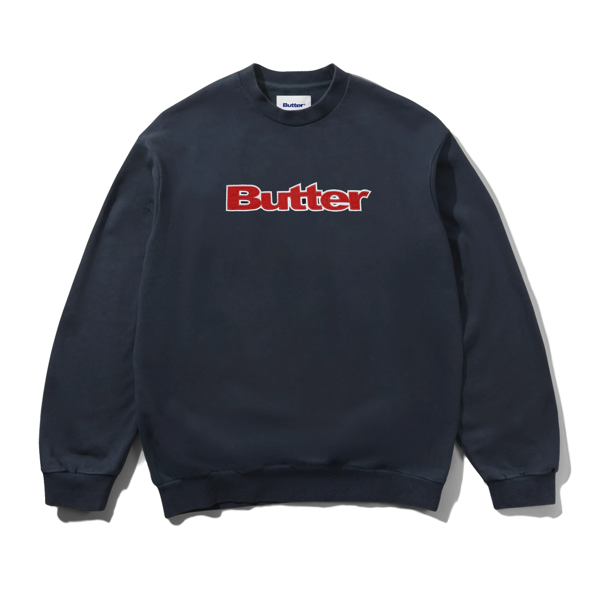 Satin Applique Logo Crewneck, Navy