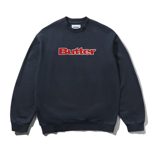 Satin Applique Logo Crewneck, Navy