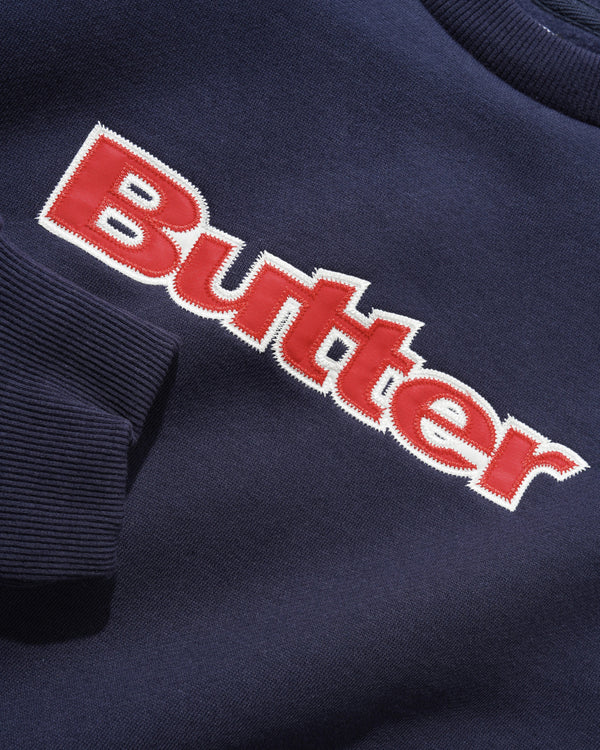 Butter Goods Satin Applique Logo Crewneck, Navy