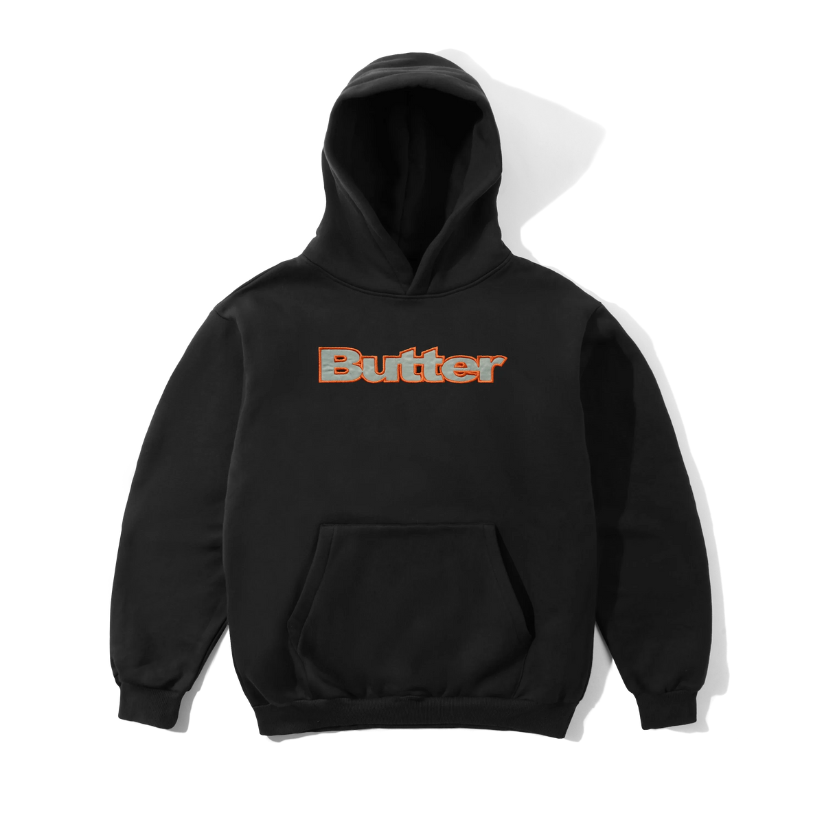 Satin Applique Pullover Hood, Black