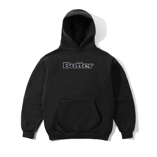 Satin Applique Pullover Hood, Black