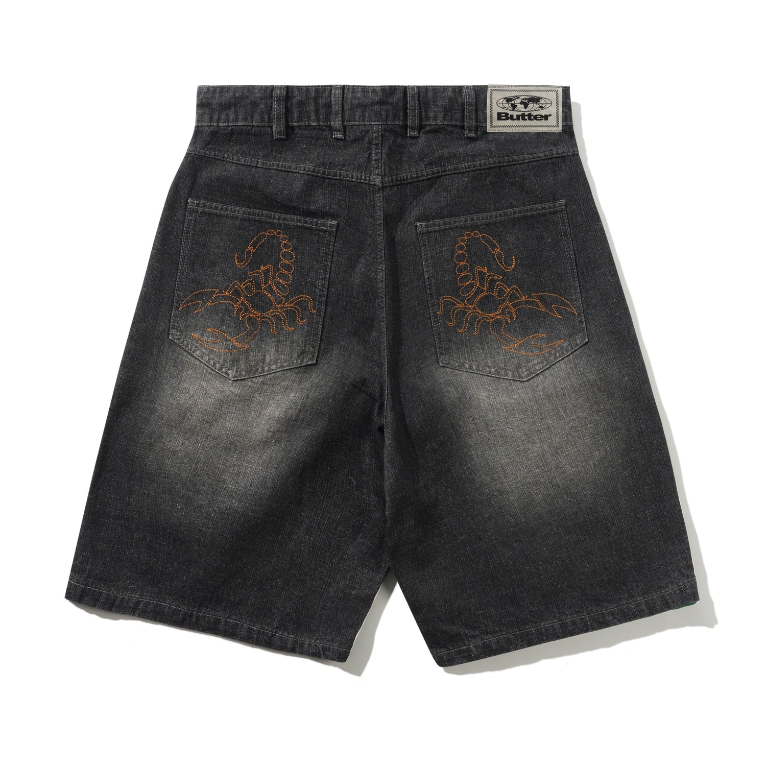 Scorpion Stitch Denim Shorts, Slub Black