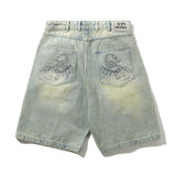 Scorpion Stitch Denim Shorts, Tinted Light Blue