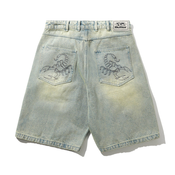 Butter Goods Scorpion Stitch Denim Shorts, Tinted Light Blue