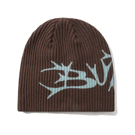 Scrawling Skully Beanie, Brown