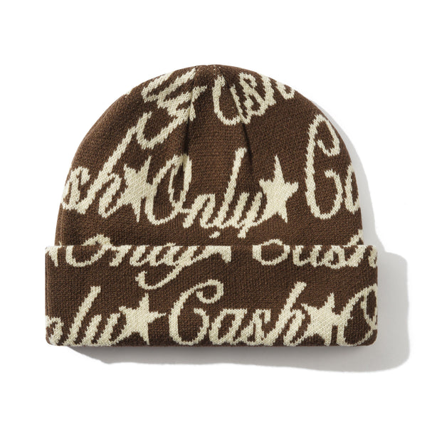 Cash Only Script Beanie, Brown