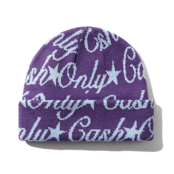 Cash Only Script Beanie, Purple