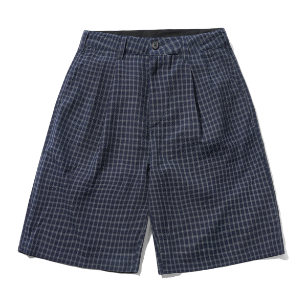 Butter Goods Seersucker Pleated Shorts, Navy Plaid