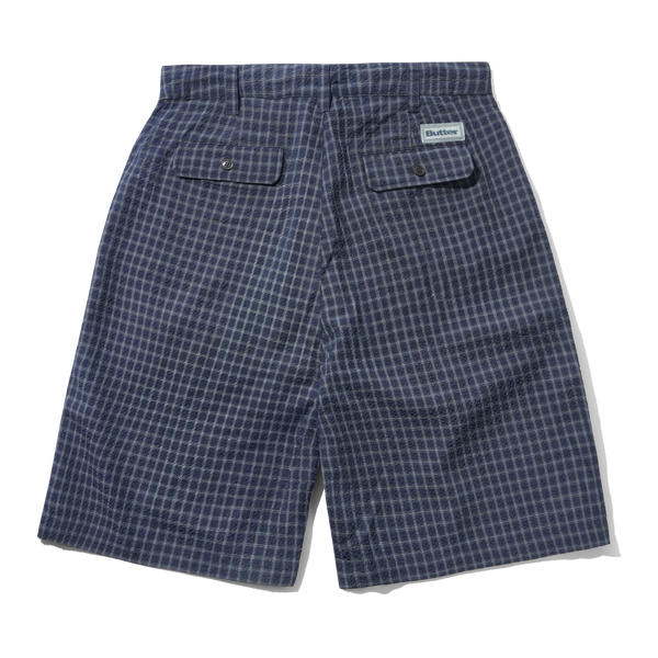 Butter Goods Seersucker Pleated Shorts, Navy Plaid