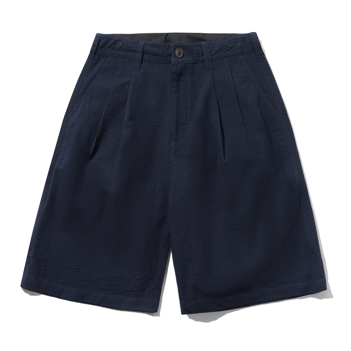 Seersucker Pleated Shorts, Overdyed Navy