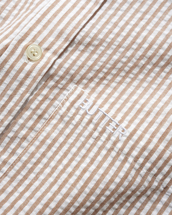 Butter Goods Seersucker Striped Shirt, Brown