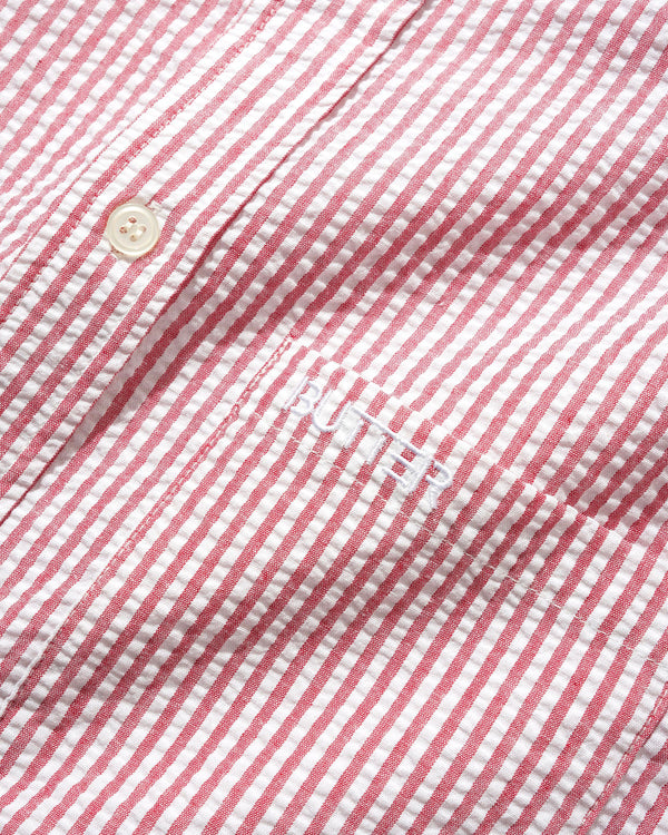 Butter Goods Seersucker Striped Shirt, Red