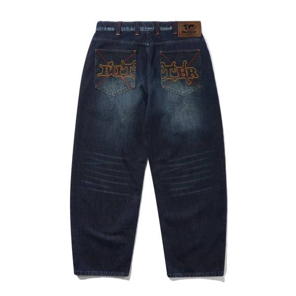 Butter Goods Serif Baggy Denim Jeans, Worn Dark Indigo