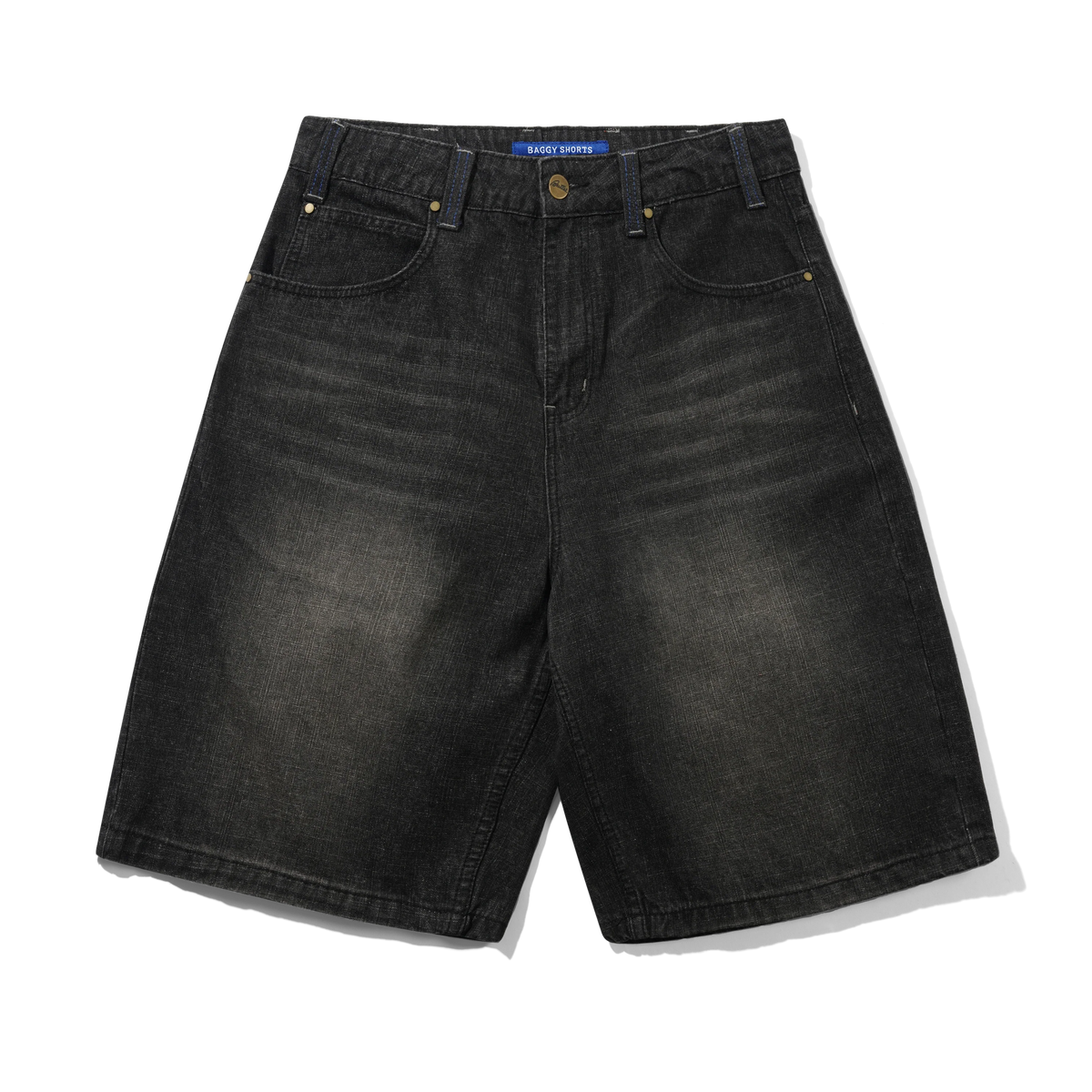 Serif Baggy Denim Shorts, Streaky Faded Black