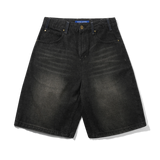 Serif Baggy Denim Shorts, Streaky Faded Black