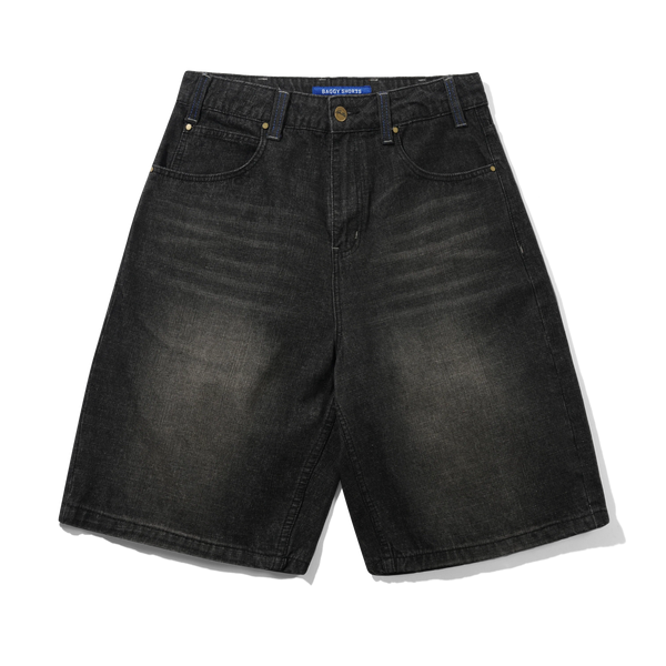 Butter Goods Serif Baggy Denim Shorts, Streaky Faded Black