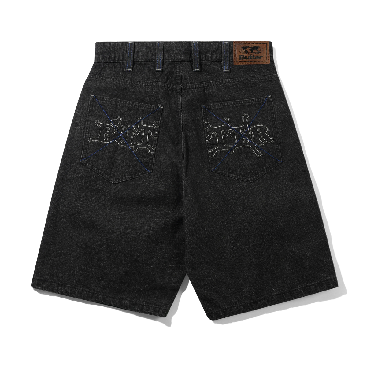 Serif Baggy Denim Shorts, Streaky Faded Black