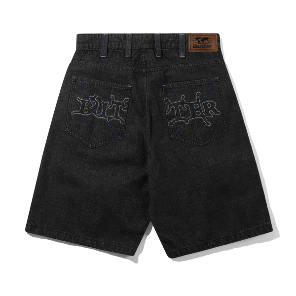 Butter Goods Serif Baggy Denim Shorts, Streaky Faded Black