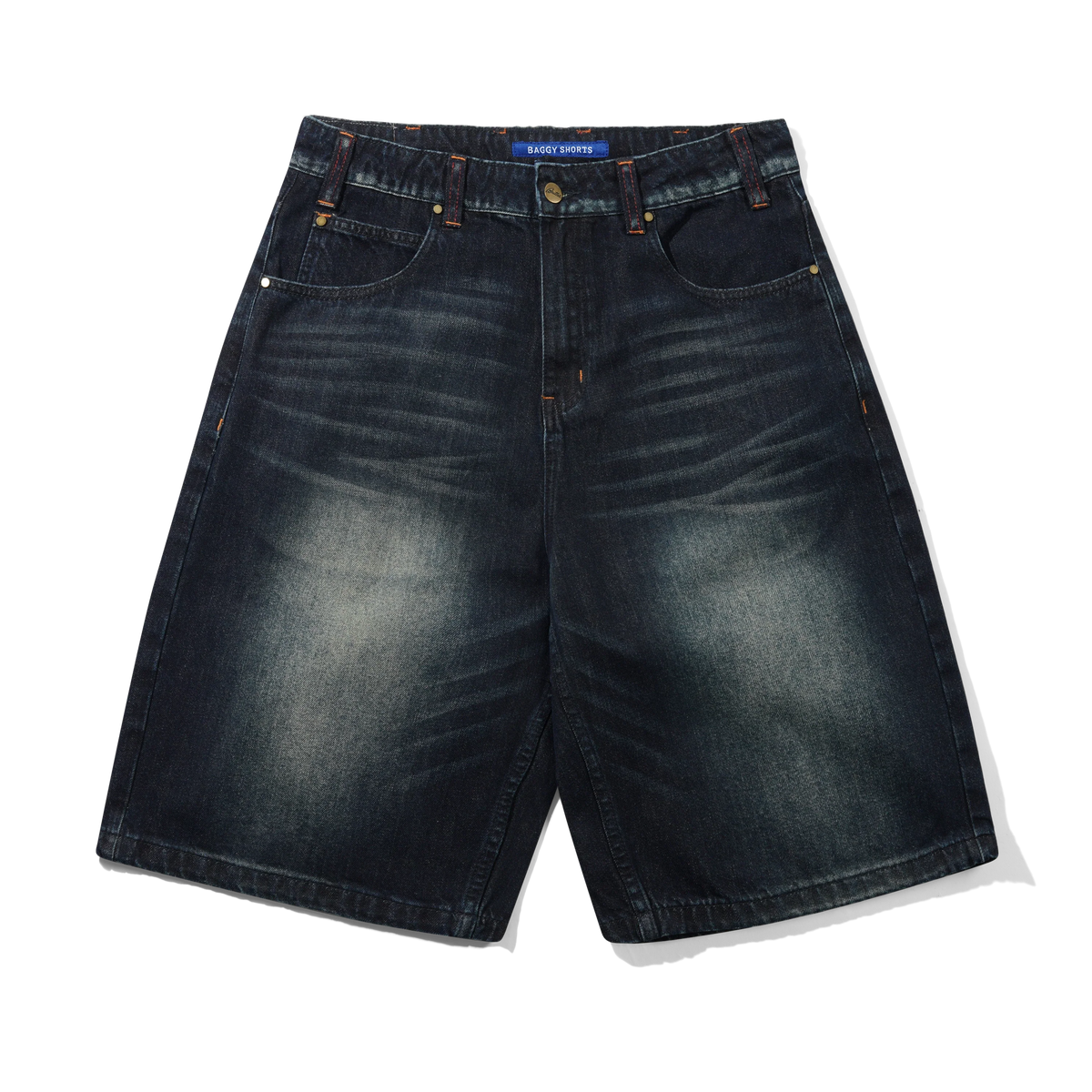 Serif Baggy Denim Shorts, Worn Dark Indigo