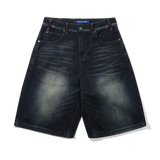 Serif Baggy Denim Shorts, Worn Dark Indigo